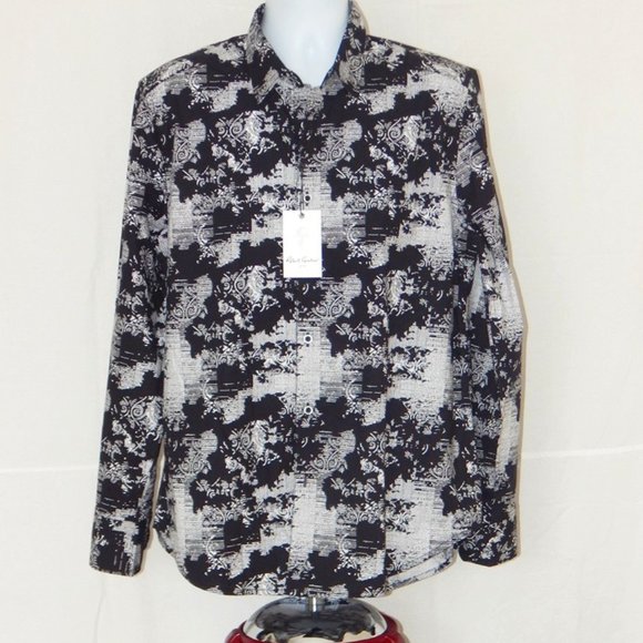 Robert Graham GAMBLE Men’s Button Front Long Sleeve Shirt Black Abstract LRG NWT - Picture 1 of 9